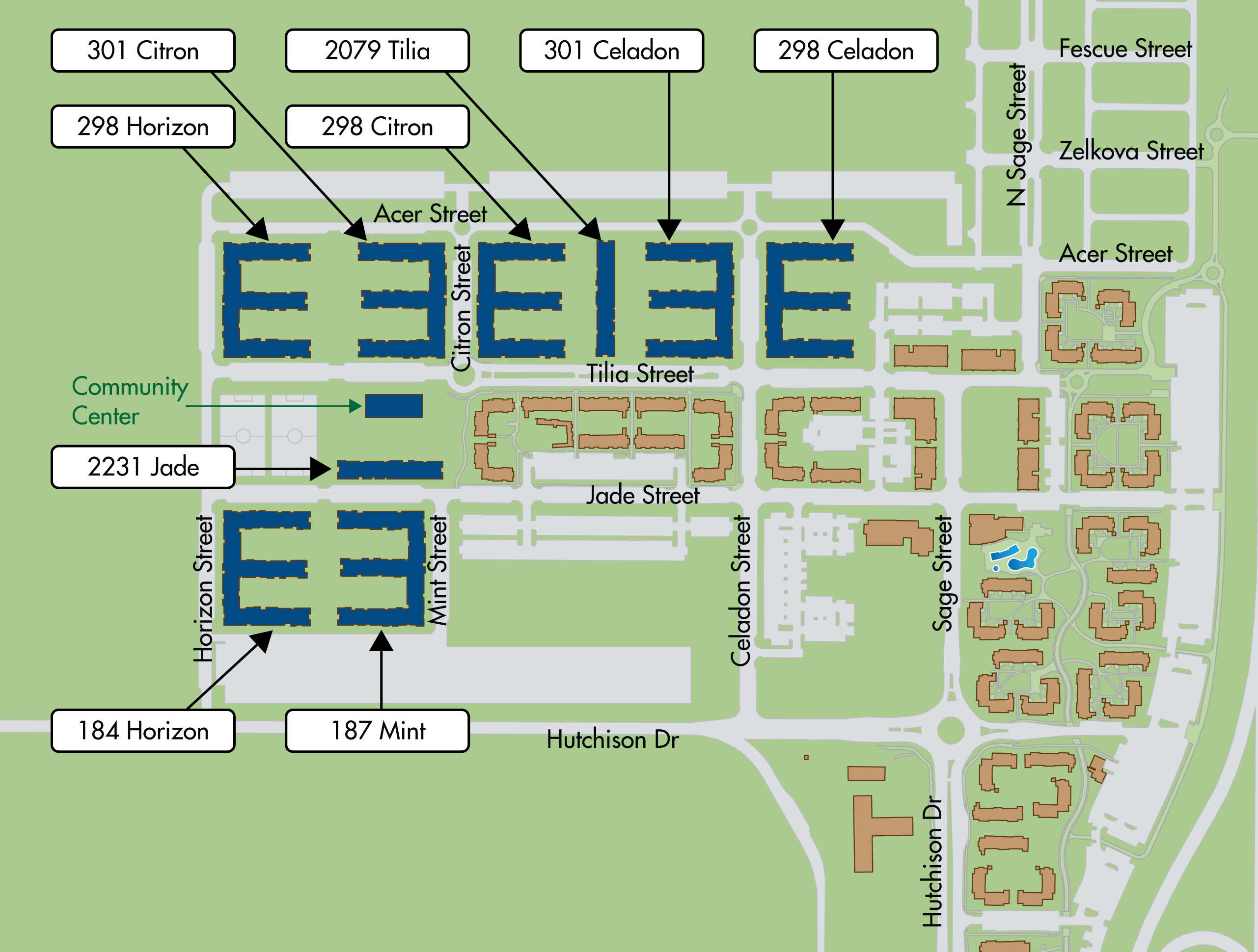 Map of The Green at West Village apartments